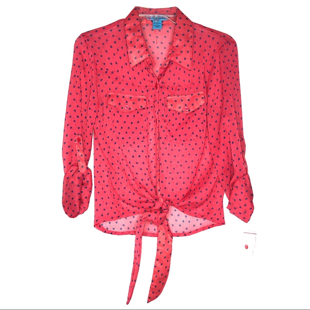 HEART PRINT MESH SHEER BLOUSE
